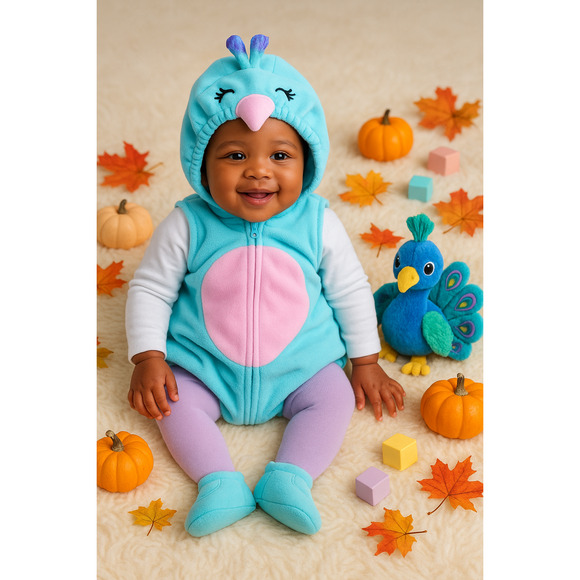 🦚 Carter’s Baby Turquoise Peacock Peachick Bubble Costume – Size 3-6 Months - Picture 1 of 8